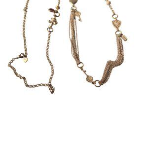 Cookie Lee Gold Tone Long Multi Chain Necklace Heart Key Fleur-De-Lis Charms 42"